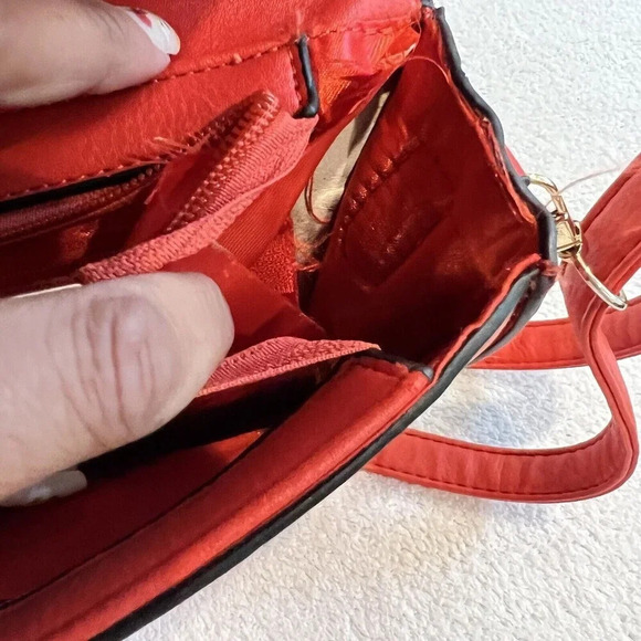 Geometric Puzzle Bag Women’s Red Orange Gold Small Rectangle Shoulder *read - Picture 14 of 16